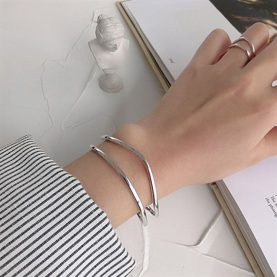 Double Layer Open Bangle - 925 Sterling Silver