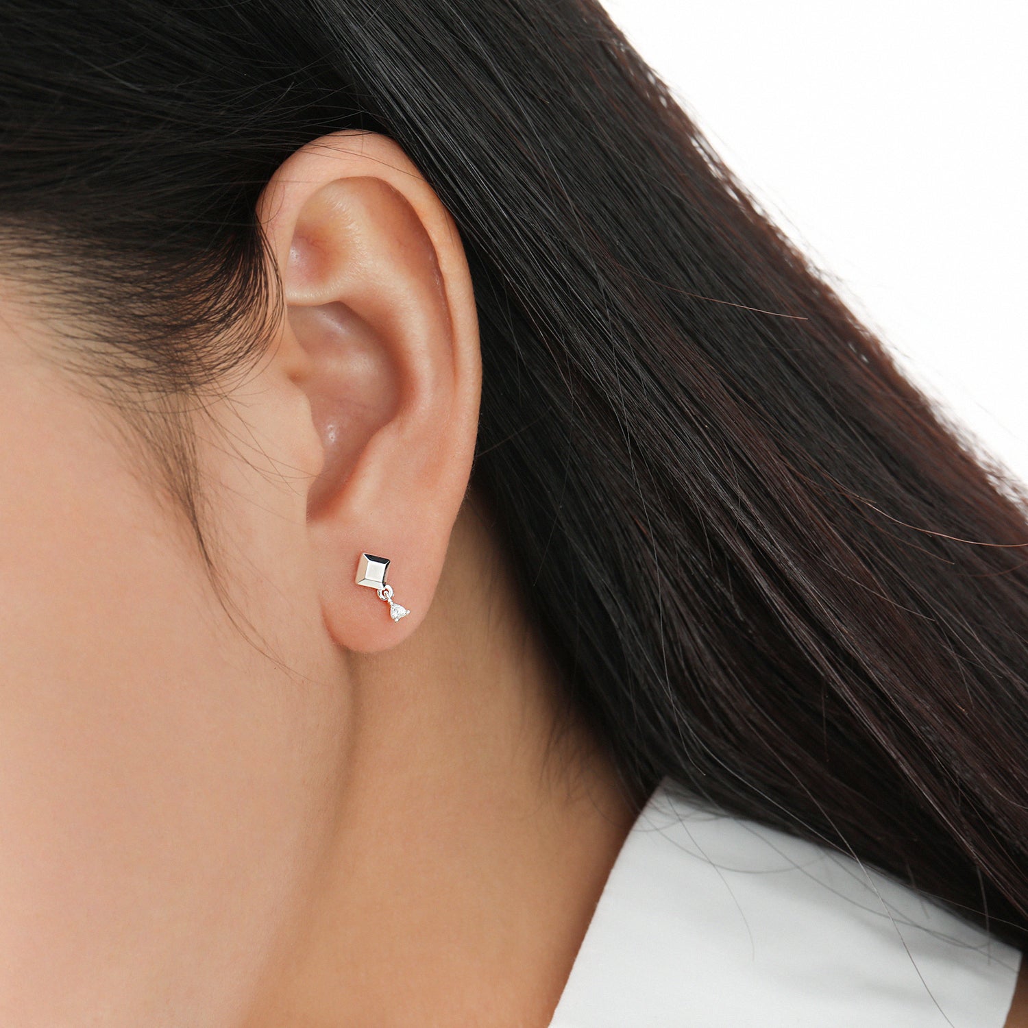 Geometric Heart CZ Stud Earrings - 925 Sterling Silver