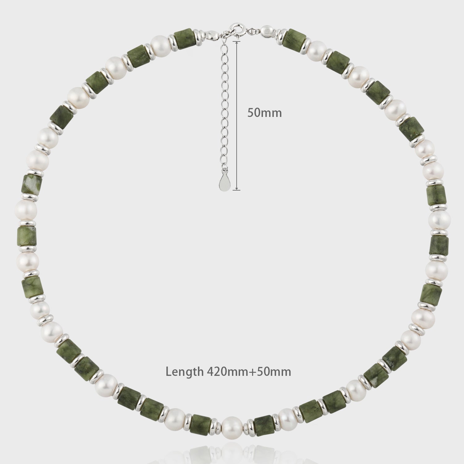 Pearl Green Tube Necklace - 925 Sterling Silver