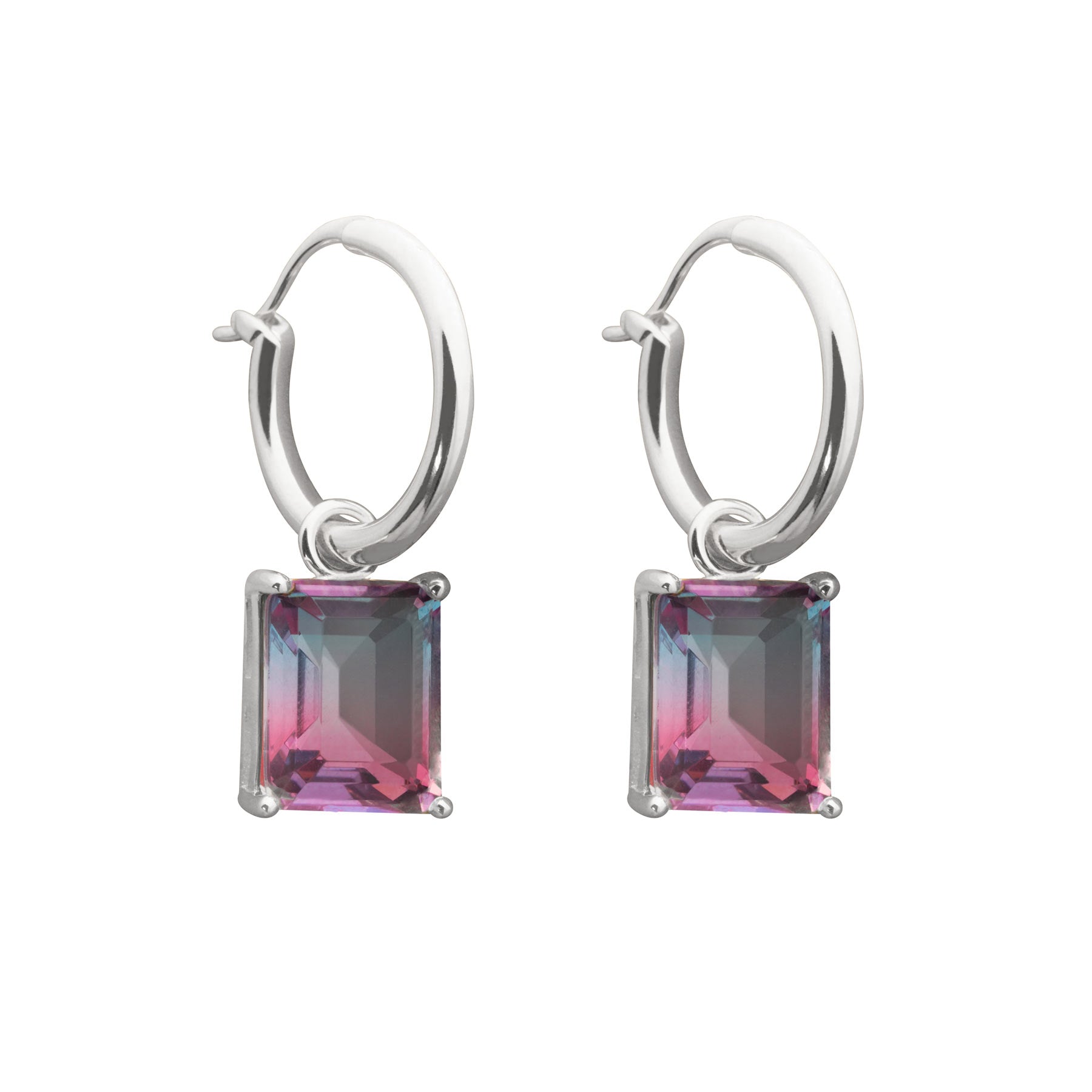 Rectangle Crystal Hoop Earrings - 925 Sterling Silver