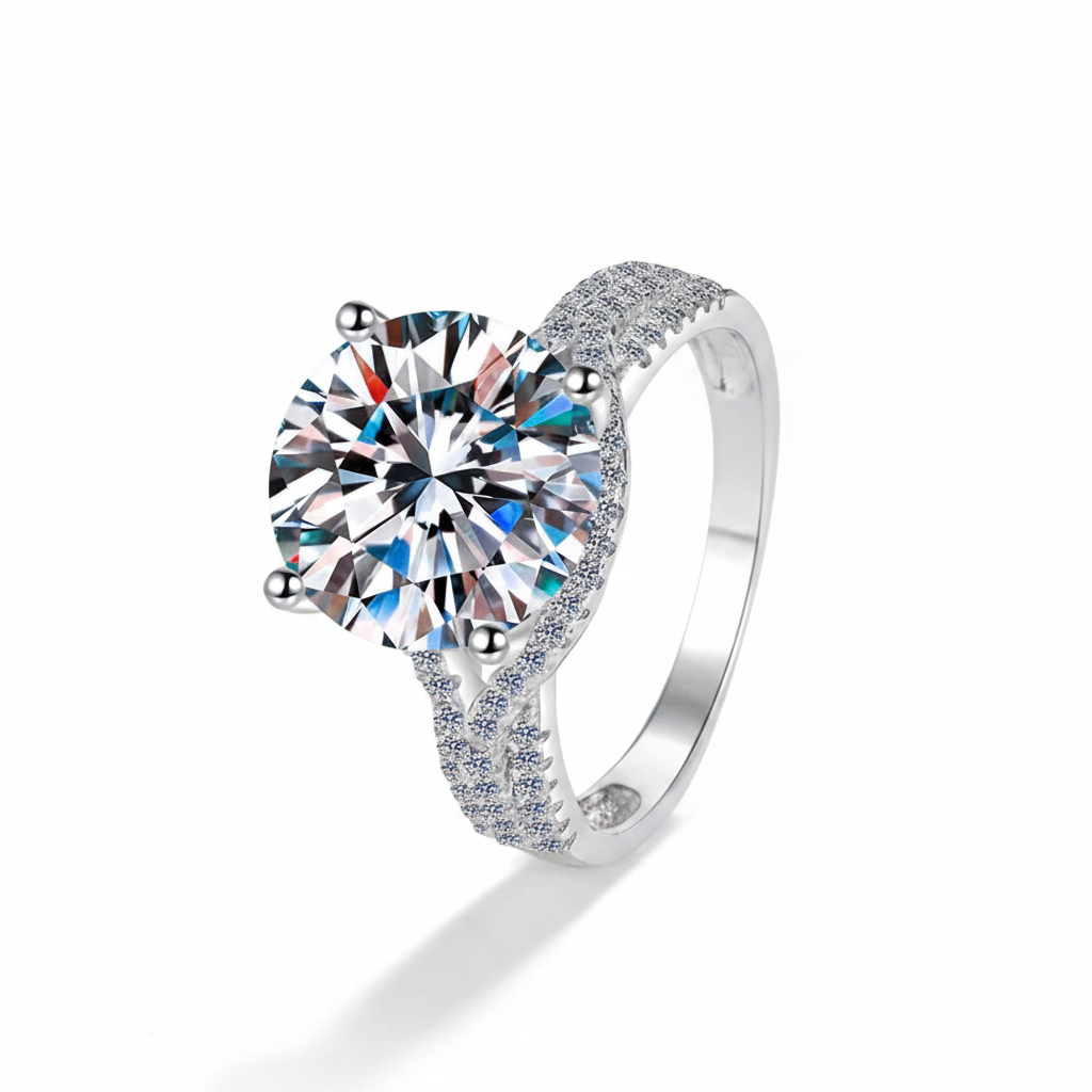 Four Claw Moissanite Solitaire Ring | 2ct & 5ct VVS1 D Colour | GRA Certified | S925 Silver | Rhodium Plated