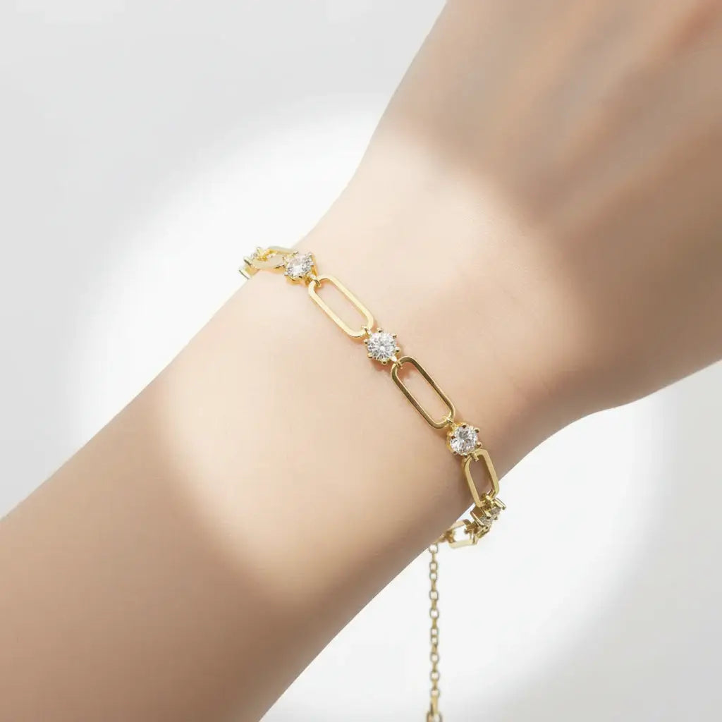 18K Gold-Plated Moissanite Tennis Bracelet | 925 Sterling Silver | Adjustable