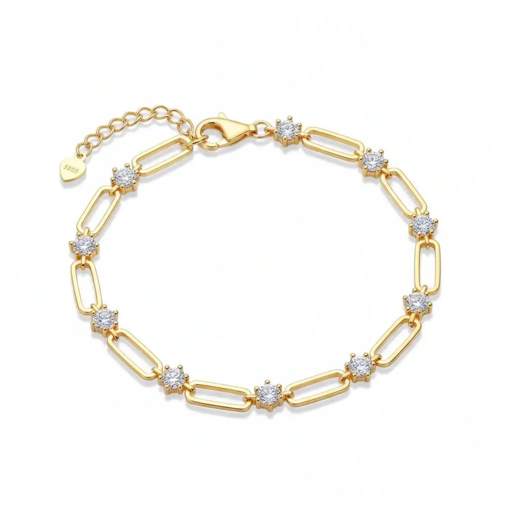 18K Gold-Plated Moissanite Tennis Bracelet | 925 Sterling Silver | Adjustable