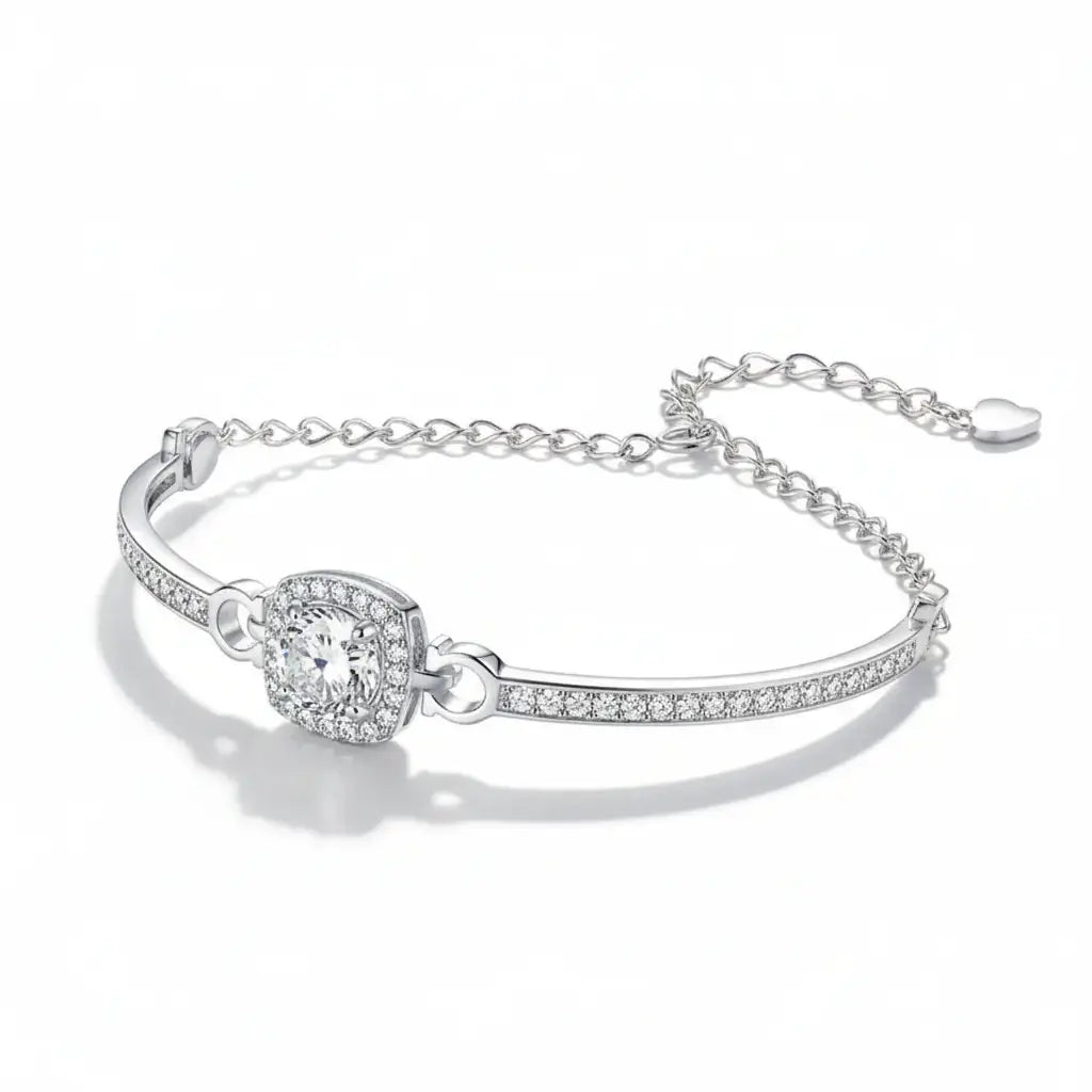1 Carat Square Moissanite Bracelet | 925 Sterling Silver | Rhodium-Plated
