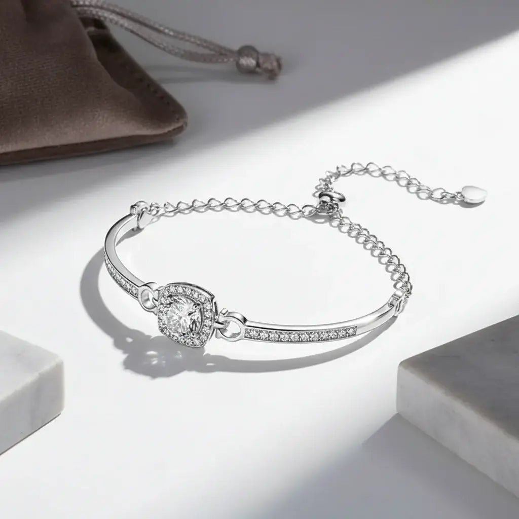 1 Carat Square Moissanite Bracelet | 925 Sterling Silver | Rhodium-Plated
