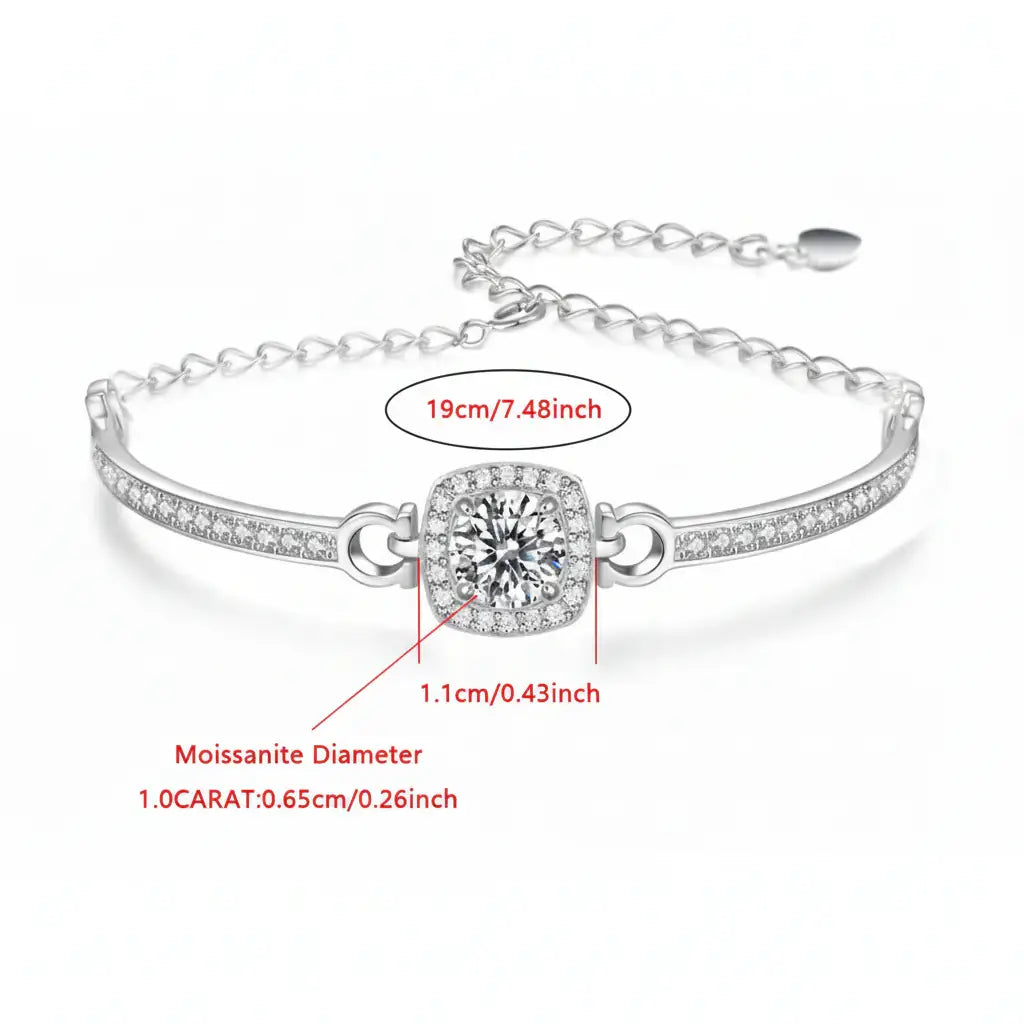 1 Carat Square Moissanite Bracelet | 925 Sterling Silver | Rhodium-Plated