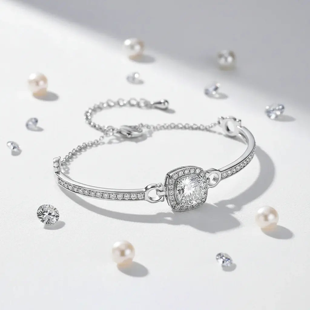 1 Carat Square Moissanite Bracelet | 925 Sterling Silver | Rhodium-Plated