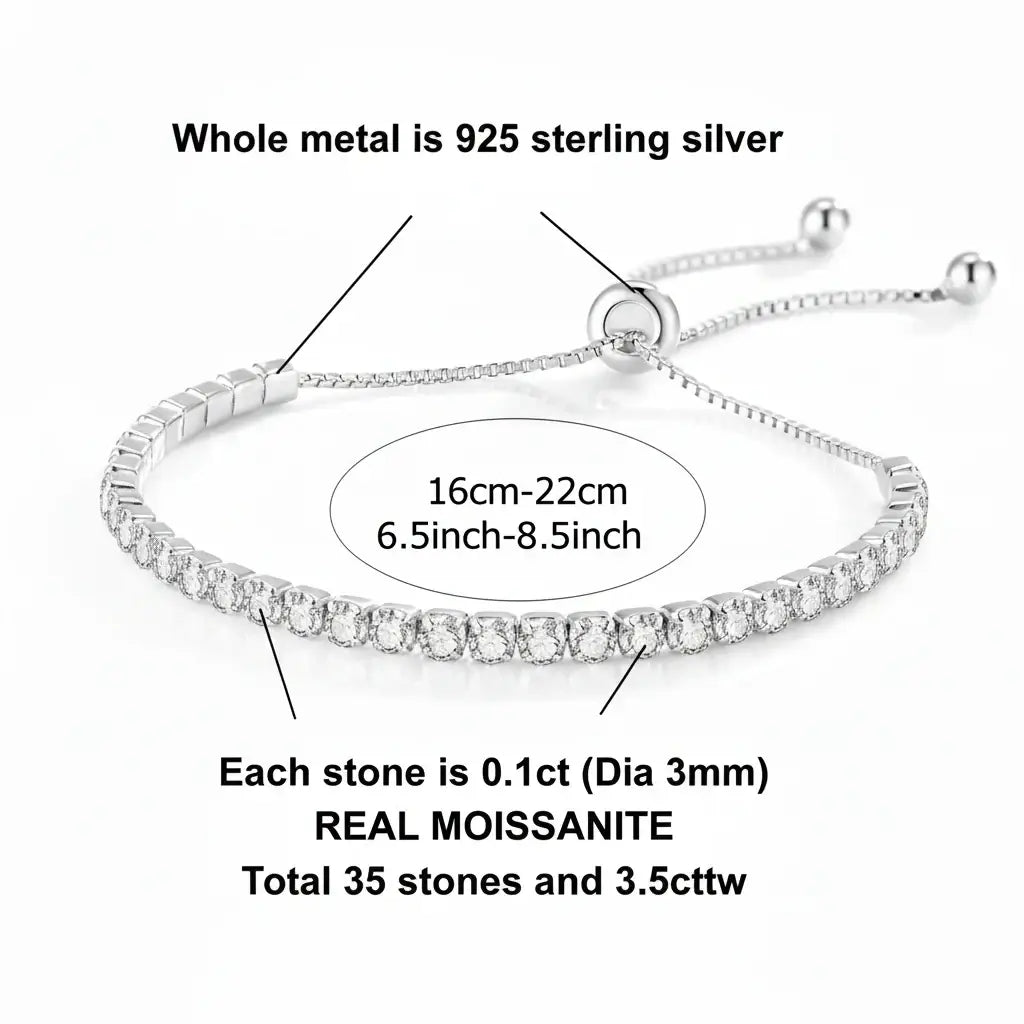 Brilliant-Cut Moissanite Tennis Bracelet | 925 Sterling Silver | Adjustable
