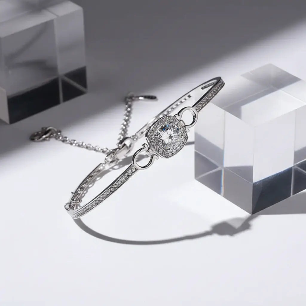 1 Carat Square Moissanite Bracelet | 925 Sterling Silver | Rhodium-Plated