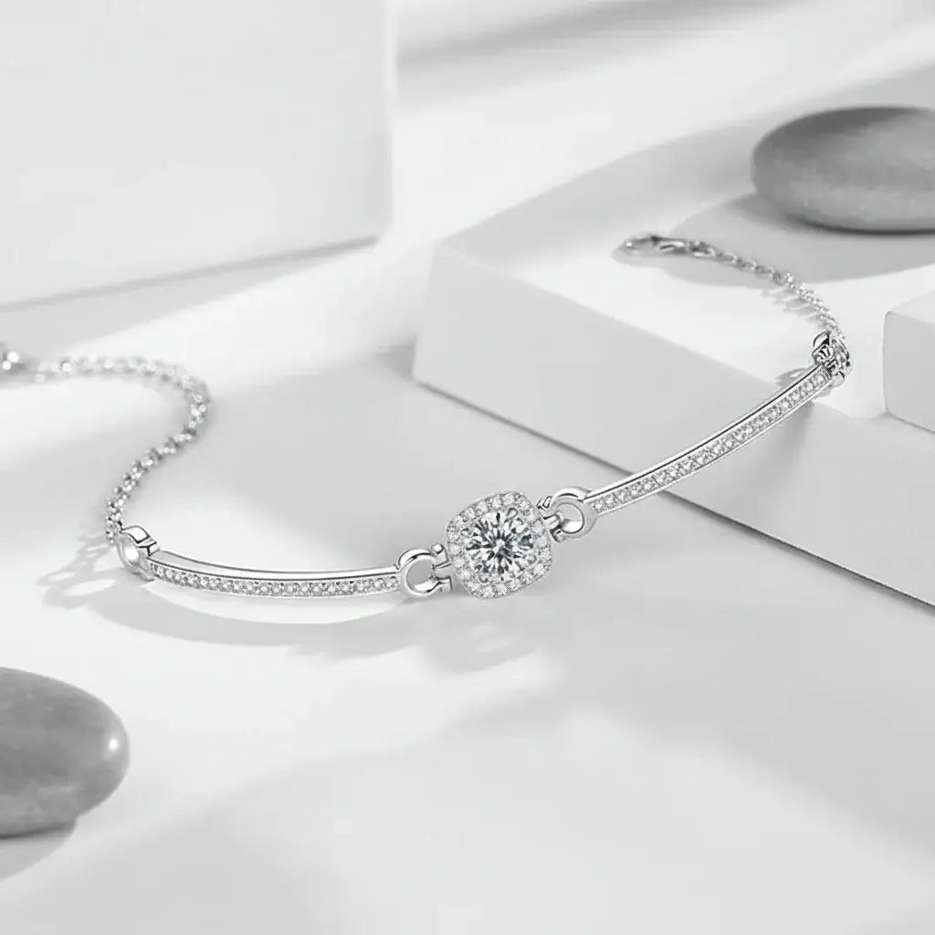 1 Carat Square Moissanite Bracelet | 925 Sterling Silver | Rhodium-Plated