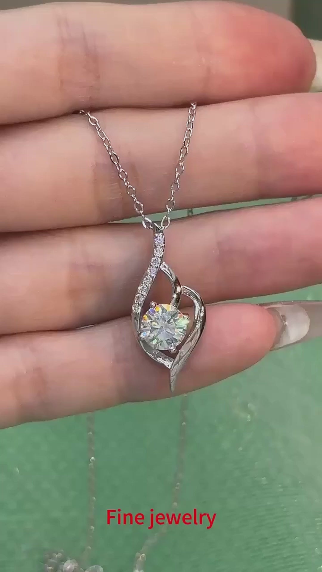 S925 Sterling Silver Round Cut Moissanite Pendant Necklace – Rhodium Finish | GRA Certified