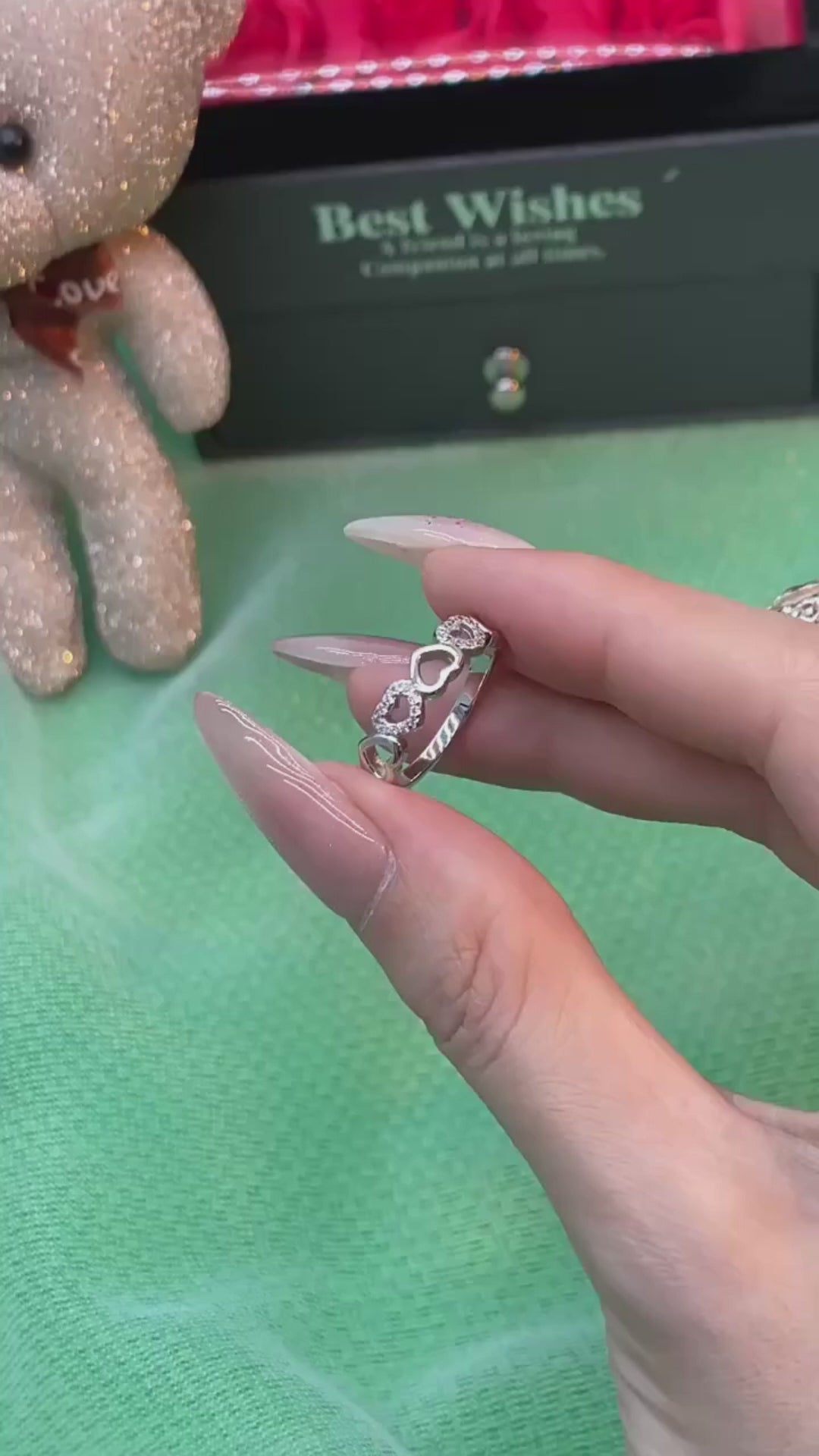 Hollow Heart Moissanite Stackable Ring – Rhodium Finish | S925 Sterling Silver | GRA Certified