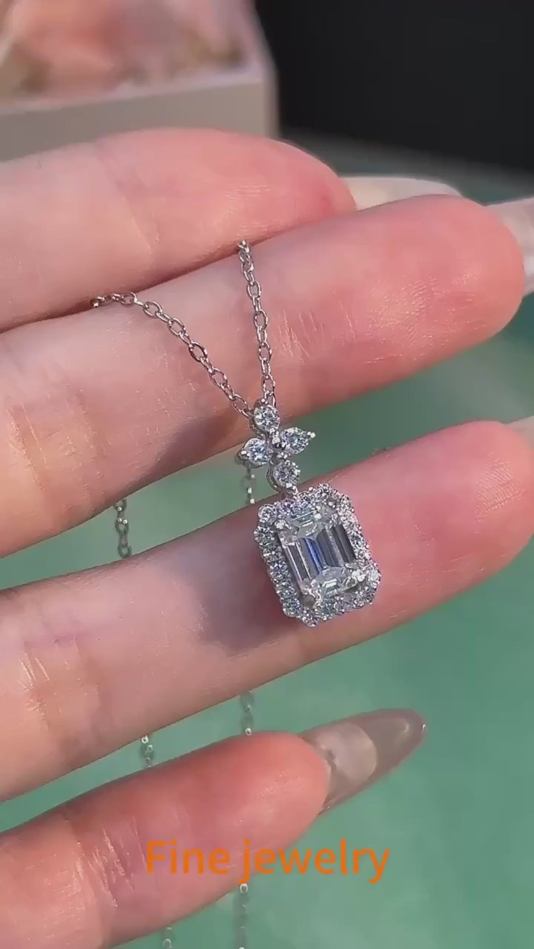 Rectangular Radiant Cut Moissanite Pendant Necklace | 18K Gold & Rhodium Finish | S925 Sterling Silver | GRA Certified
