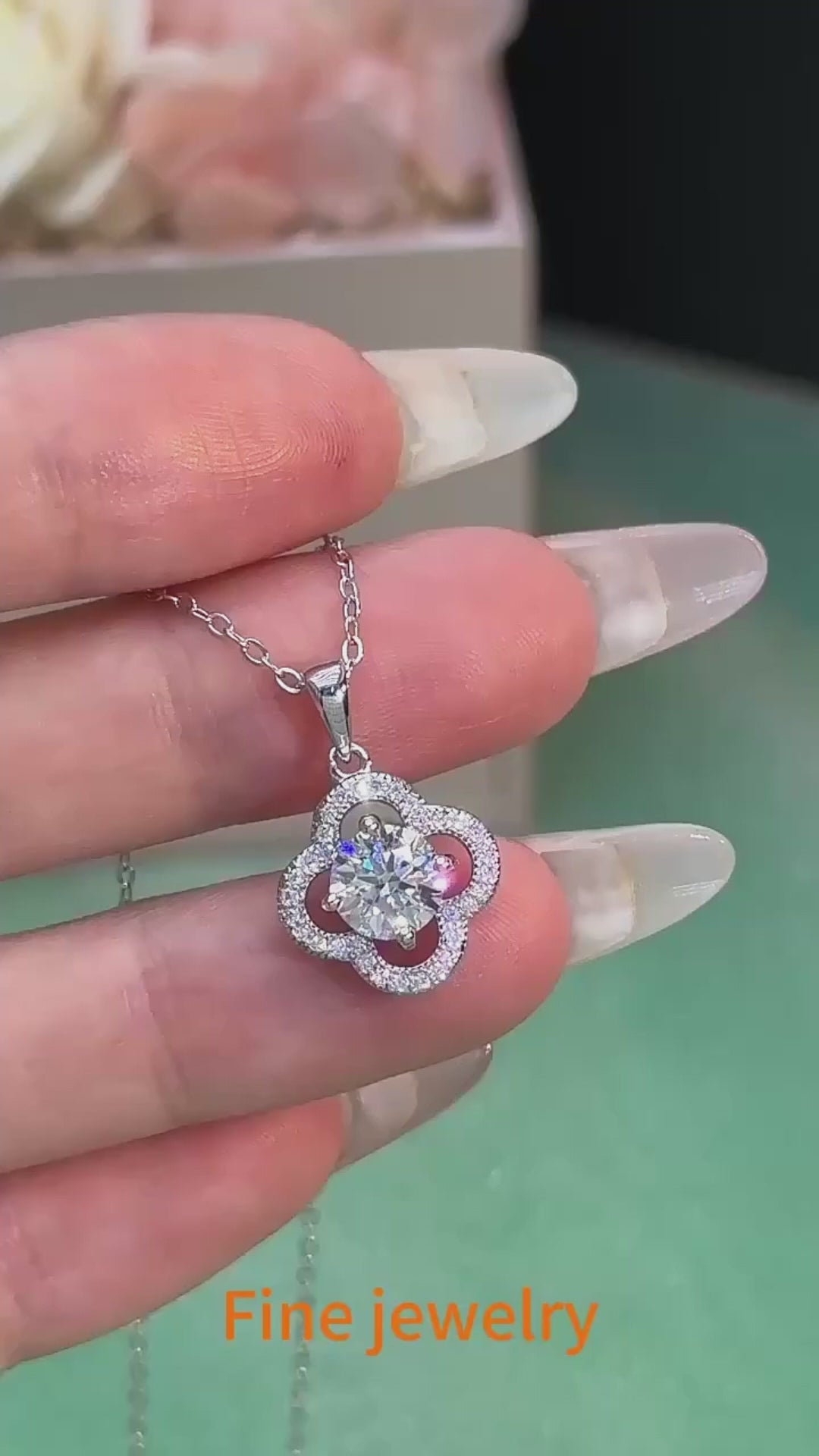 Four Leaf Clover Moissanite Pendant Necklace | 18K Gold & Rhodium Finish | S925 Sterling Silver | GRA Certified