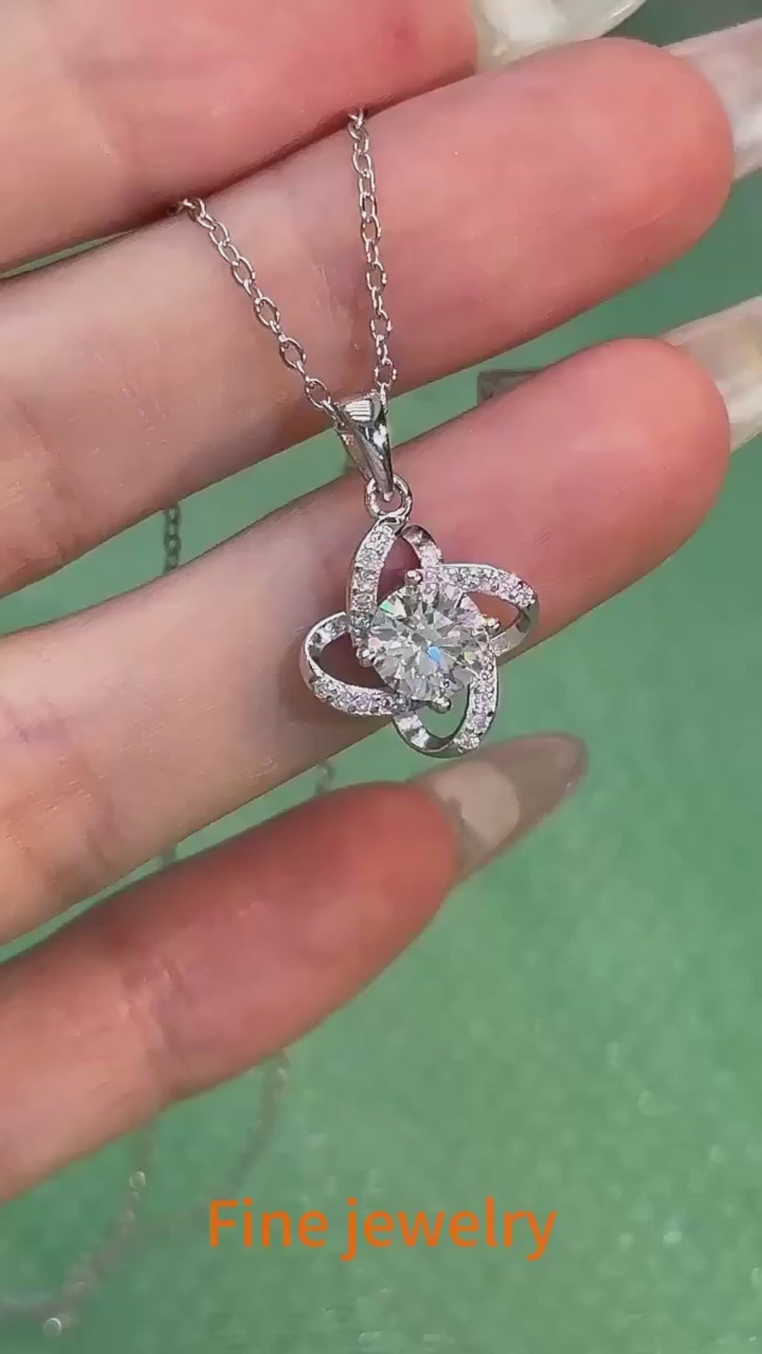 S925 Sterling Silver Flower Moissanite Pendant Necklace – Rhodium Finish | GRA Certified