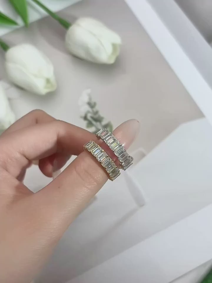 Emerald Cut Moissanite Eternity Ring Band | VVS1 D Colour | GRA Certified | S925 Silver | Rhodium & Gold Plated