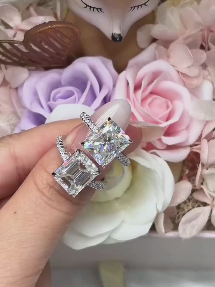 Radiant Cut Moissanite Engagement Ring | 2CT & 5CT | 925 Sterling Silver | Rhodium Finish | GRA Certified