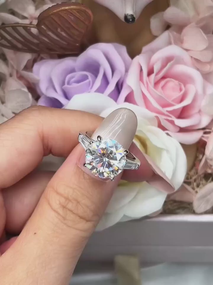 Three Stone Moissanite Ring | 5ct VVS1 D Colour | GRA Certified | S925 Silver | Platinum Plated