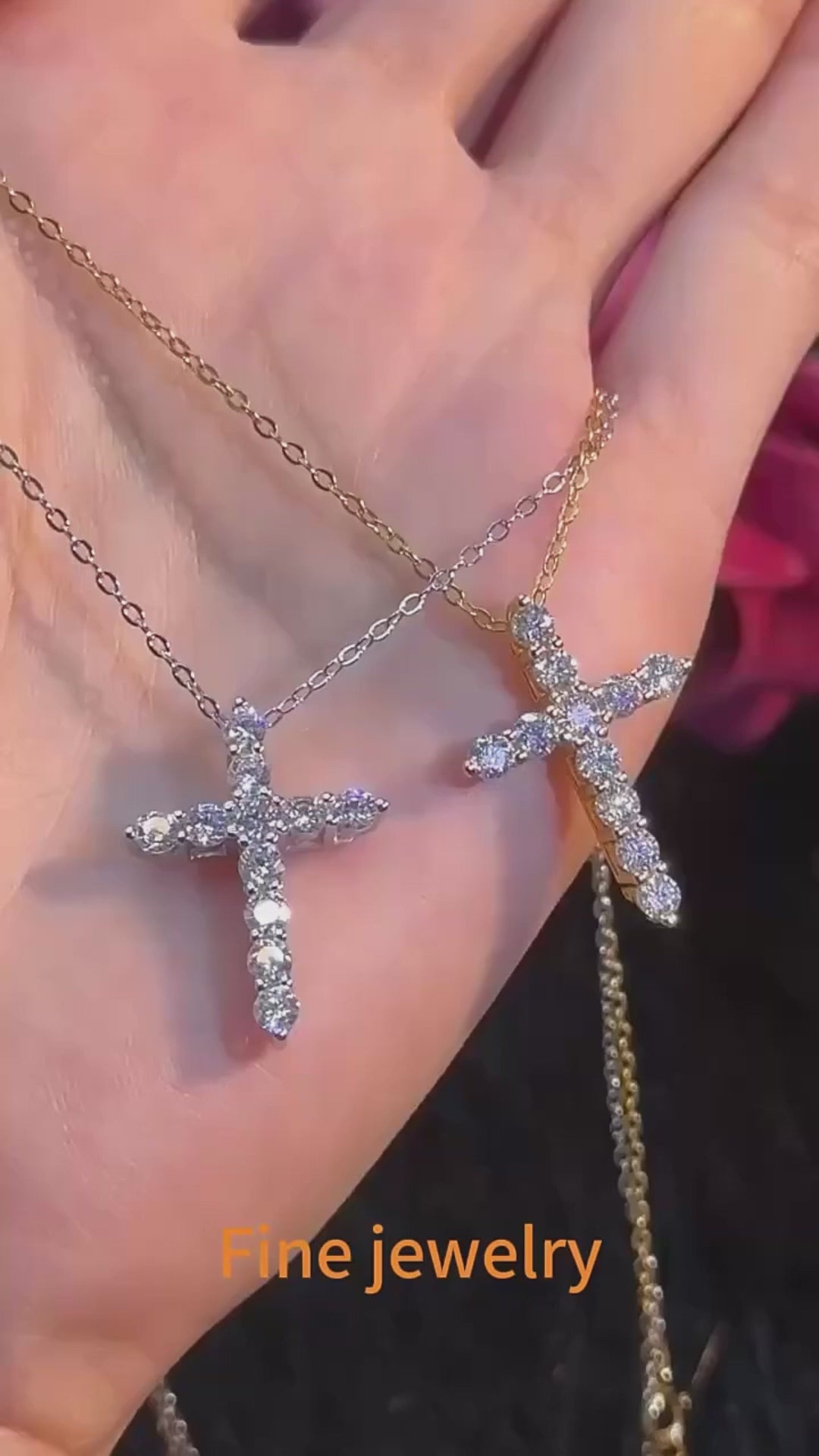 Moissanite Cross Pendant Necklace | Rhodium Finish | S925 Sterling Silver | GRA Certified