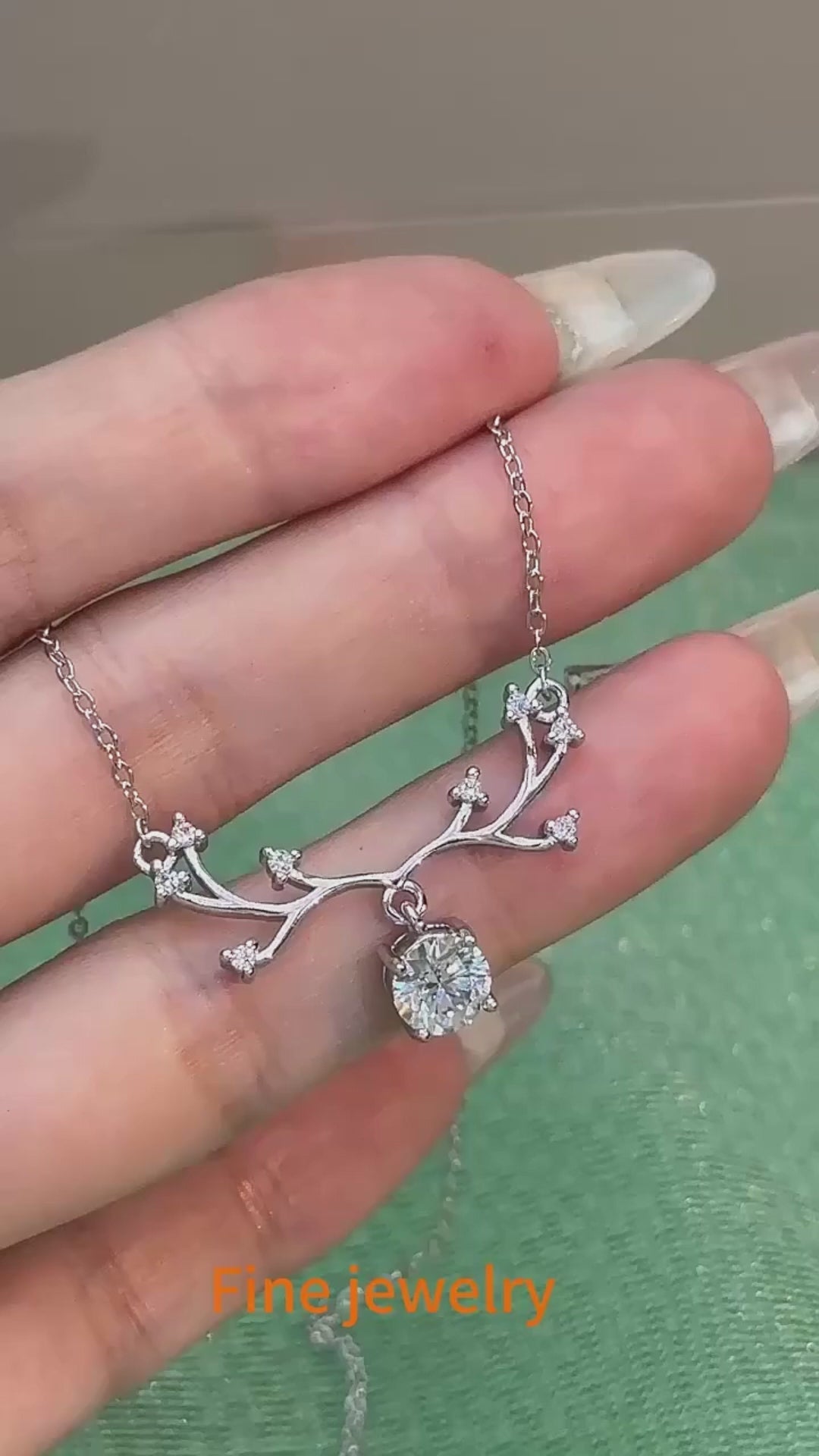 Antler Moissanite Pendant Necklace | Rhodium Finish | S925 Sterling Silver | GRA Certified
