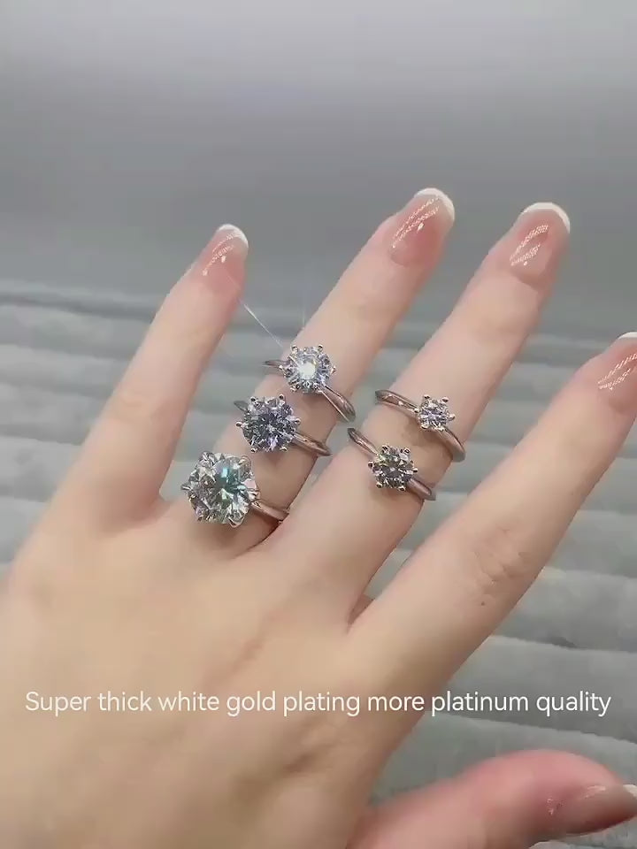 Six Claw Moissanite Solitaire Ring | 1ct VVS1 D Colour | GRA Certified | S925 Silver | Rhodium Plated