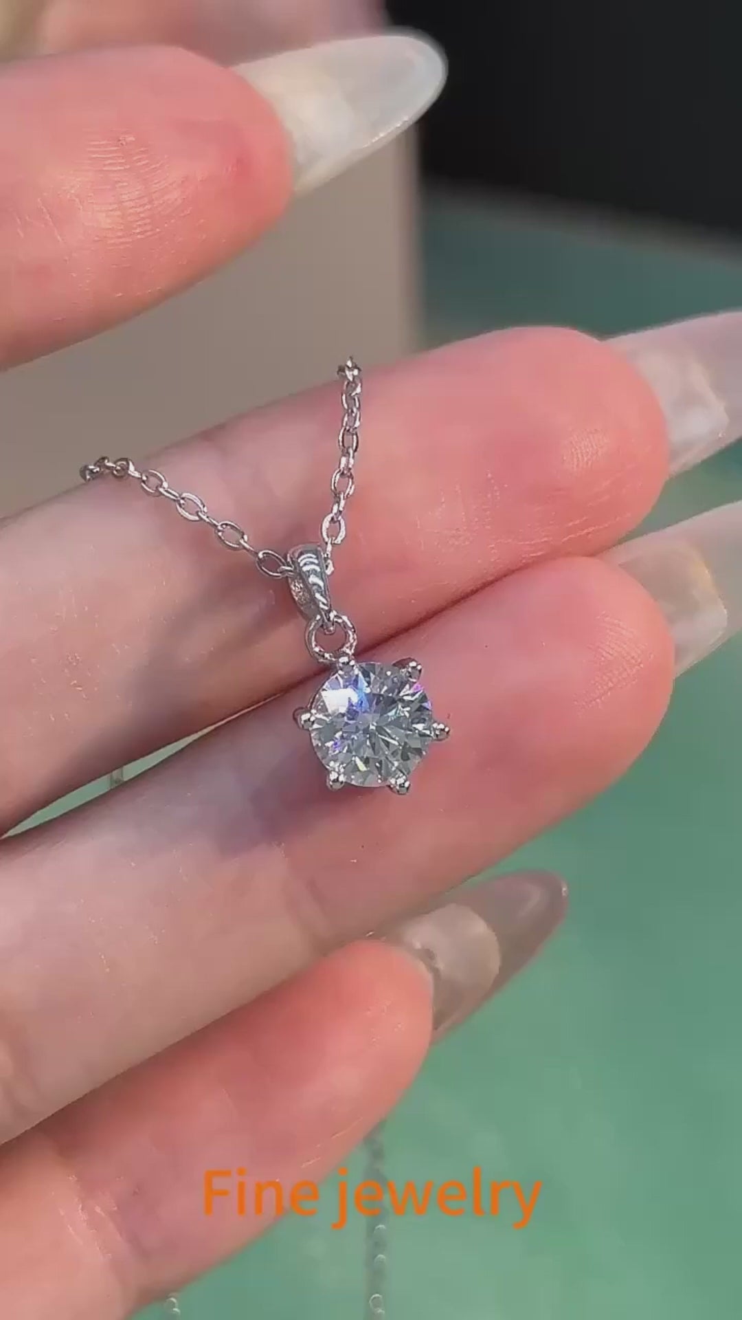 Moissanite Four Claw Pendant Necklace | Rhodium Finish | S925 Sterling Silver | GRA Certified