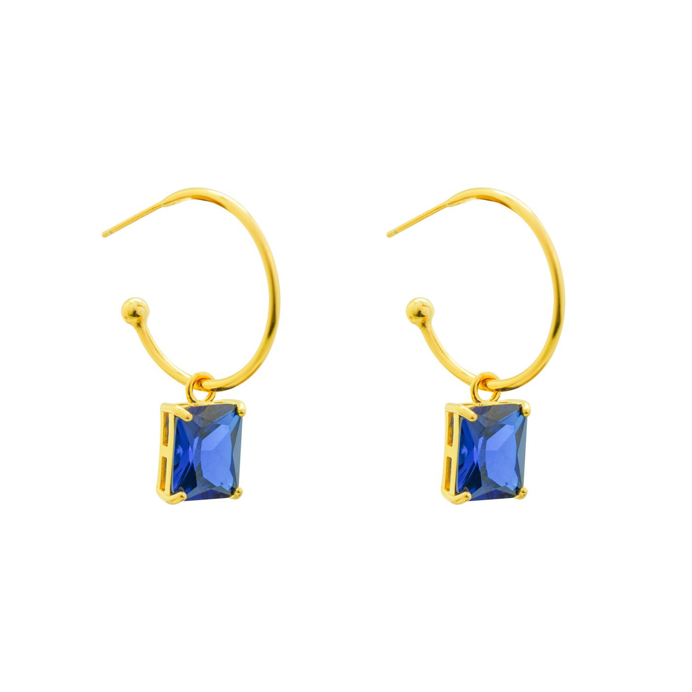 CZ Rectangle Hoop Earrings - 925 Sterling Silver